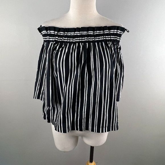 H&M Black White Striped Off‎ Shoulder Blouse (4) - Picture 2 of 8
